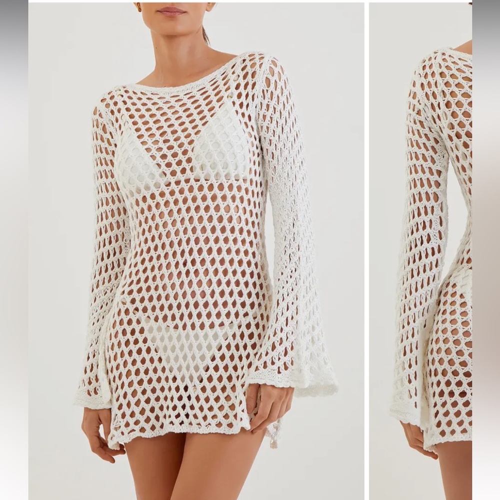 Vix Paula Hermanny Belle Crochet Long Sleeve Cover-Up Dress
